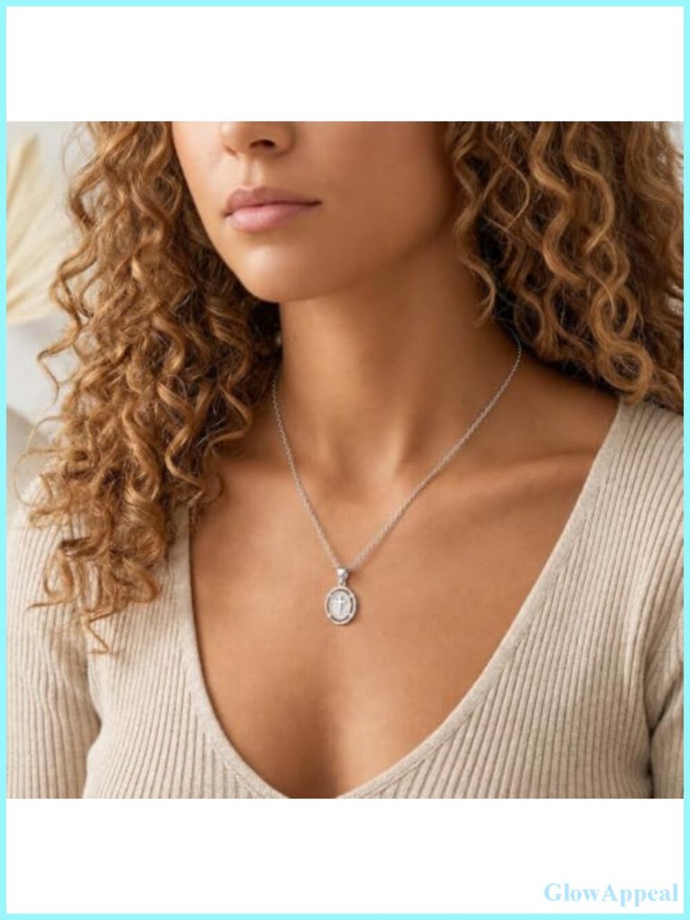 14K Gold Plated Sterling Silver Oval Cross Pendant Necklace for Women - Picture 2 of 6